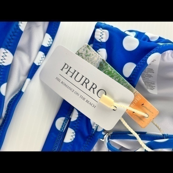 Phurro womens medium blue white polka dot ruffle bikini set - Picture 5 of 6
